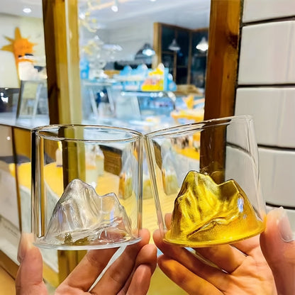 3D Mountain Whiskey Glasses (4pcs) – Premium Barware by Vesper Alchemy