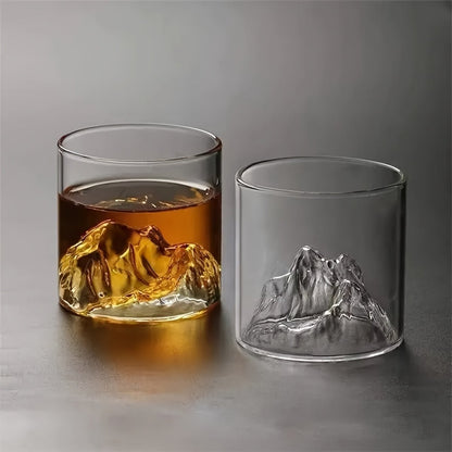 3D Mountain Whiskey Glasses (4pcs) – Premium Barware by Vesper Alchemy