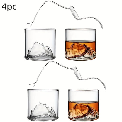 3D Mountain Whiskey Glasses (4pcs) – Premium Barware by Vesper Alchemy
