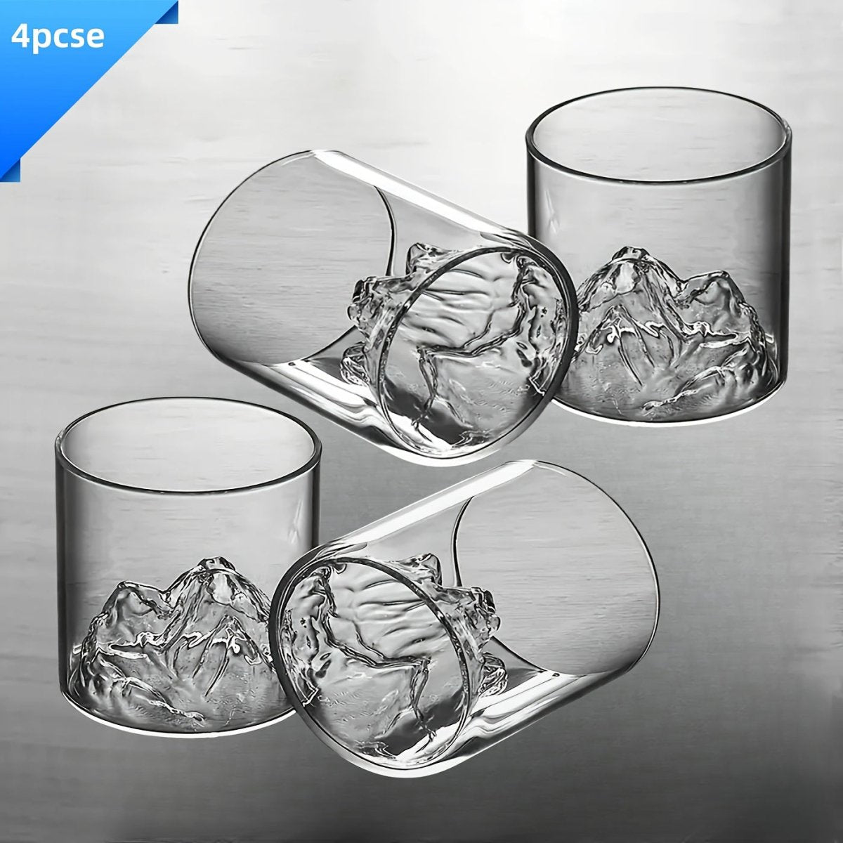 3D Mountain Whiskey Glasses (4pcs) – Premium Barware by Vesper Alchemy