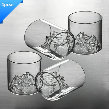 3D Mountain Whiskey Glasses (4pcs) – Premium Barware by Vesper Alchemy